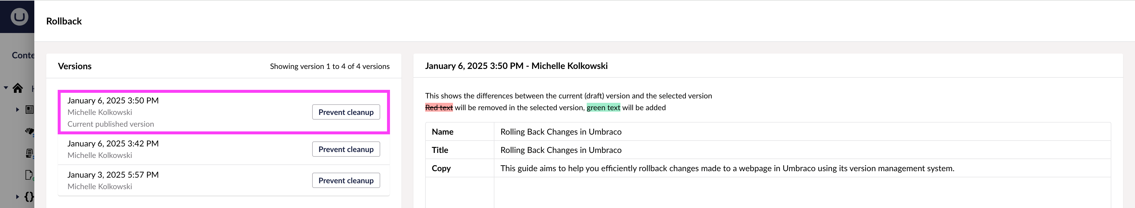 Rollback Modal