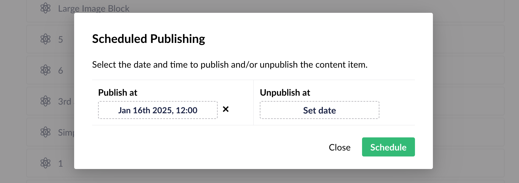 Schedule Popup