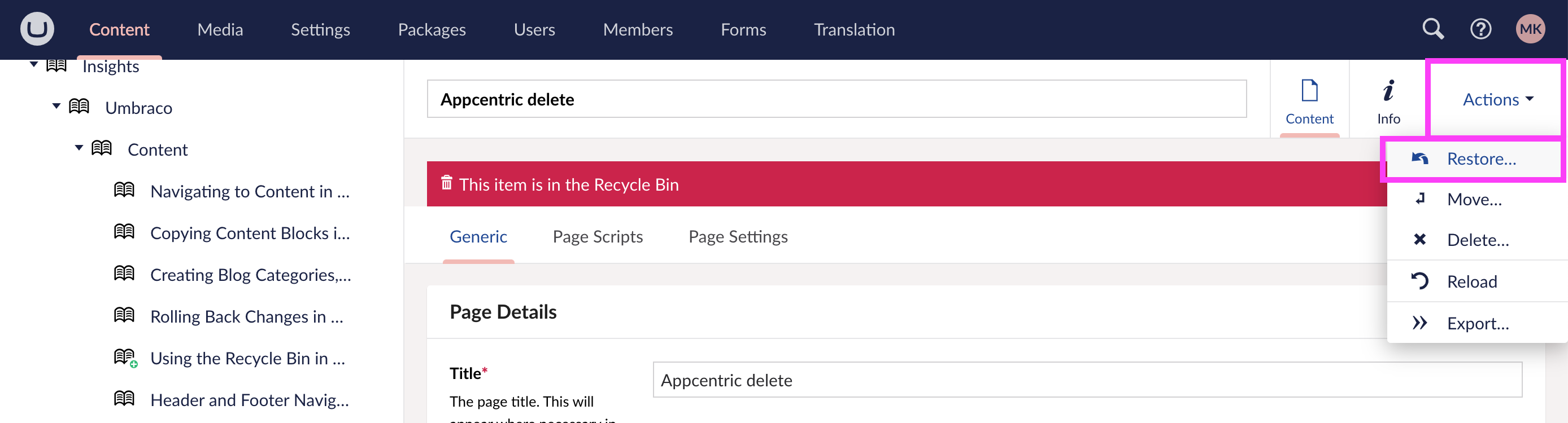 Restore From Recycle